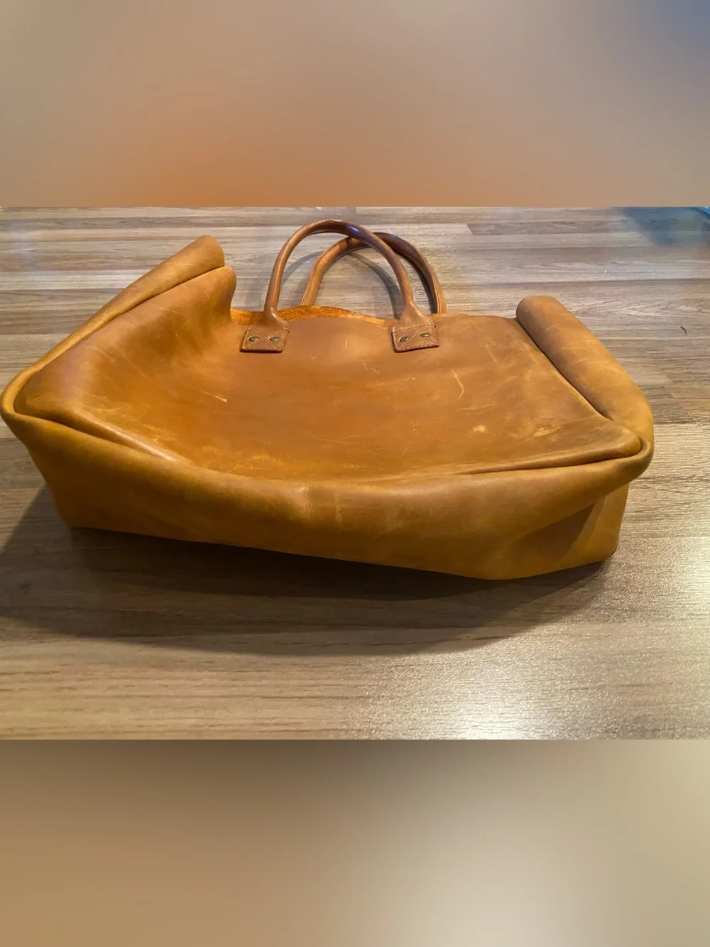 Parker Clay Cognac Leather Tote with Top Handles